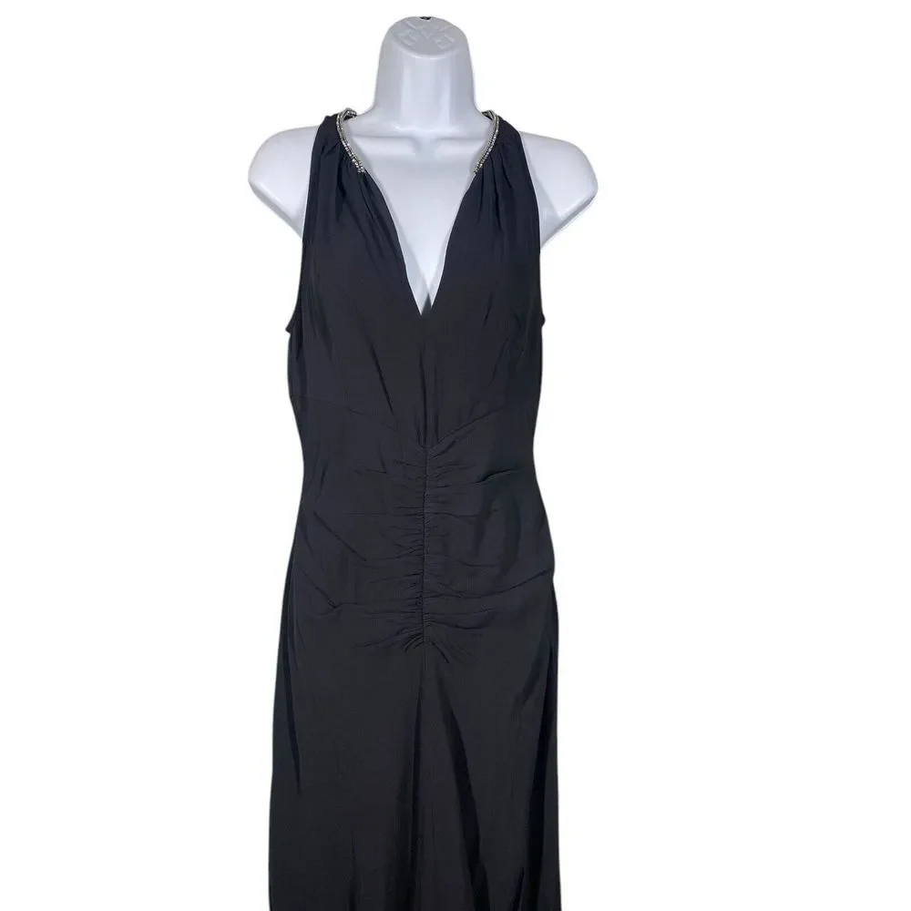 J.CREW Full-length Embellished Ruched Black Vneck Sleeveless Dress Womens Size 4